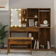 Meble do sypialni - Lumarko Zestaw z toaletką i oświetleniem LED, przydymiony dąb - miniaturka - grafika 1
