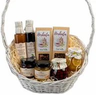 Zestawy upominkowe - Kosz prezentowy z naturalnymi przetworami i herbatą - miniaturka - grafika 1