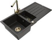 Zlewozmywaki z baterią - Mexen Andres zlewozmywak granitowy 1,5-komorowy z ociekaczem i baterią kuchenną Duero, czarny/złoty - 6515-75-671600-50 - miniaturka - grafika 1