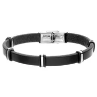 Bransolety męskie - Czarna bransoletka męska skórzana ze srebrnymi ozdobami - miniaturka - grafika 1