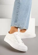 Trampki damskie - Białe Klasyczne Trampki z Cholewką z Haftem Meppane - miniaturka - grafika 1