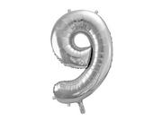 PartyDeco Balon foliowy, cyfra 9, srebrny, 86 cm