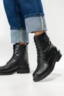 Botki damskie - Czarne botki skórzane damskie Sergio Leone z ozdobą na cholewce sznurowane BT682-S-CA - miniaturka - grafika 1