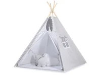 Namioty i tipi dla dzieci - Namiot TIPI dla dzieci +mata + zawieszki pióra - Białe grochy na szarym - miniaturka - grafika 1