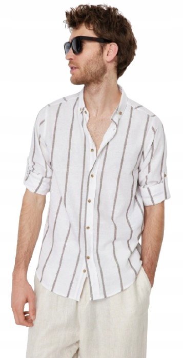 TRENDYOL BIAŁA KOSZULA MĘSKA CASUAL W PASKI Z DŁUGIM RĘKAWEM XL 5AA