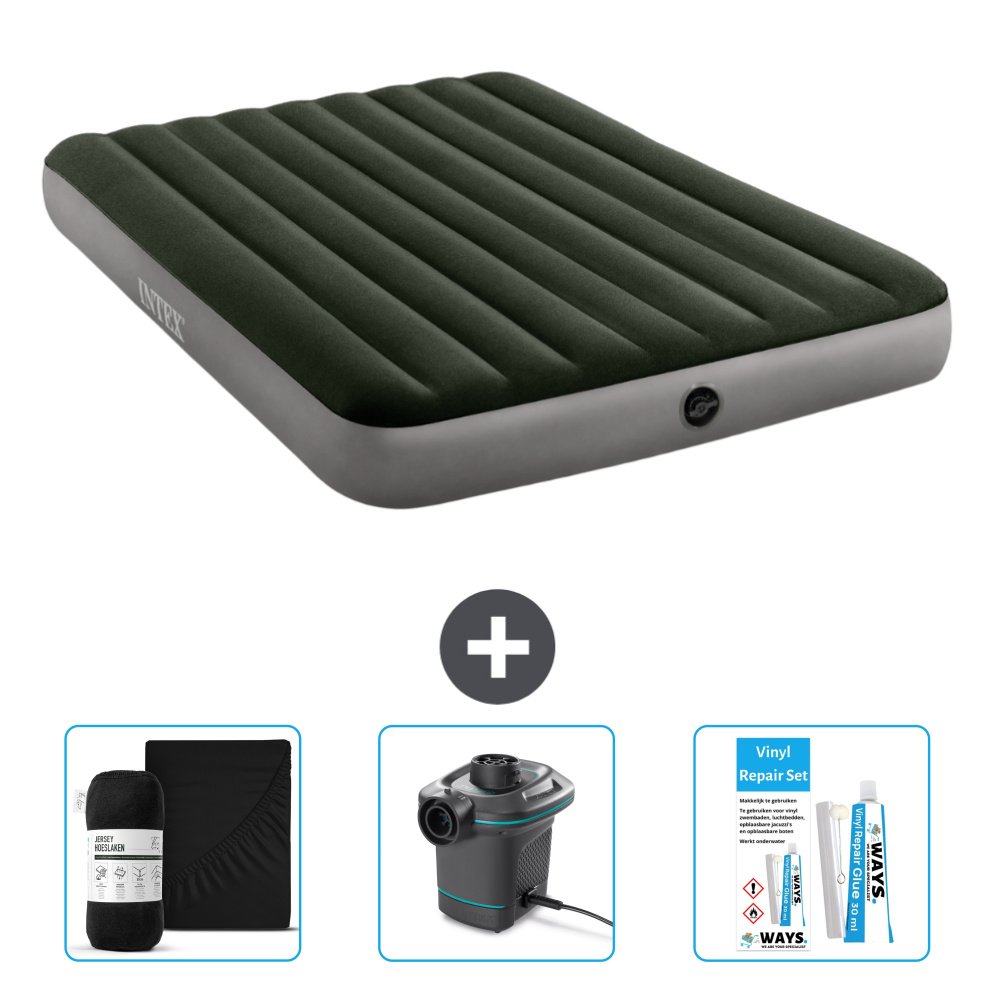 Dmuchane łóżko Intex - 2 osoby - 152 x 203 x 25 cm - zielone - w zestawie prześcieradło - pompka i zestaw naprawczy