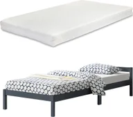 Łóżka - Łóżko drewniane Nakkila z materacem 90x200 cm łóżko pojedyncze z materacem z zimnej pianki ÖKO-Tex Standard 100 łóżko młodzieżowe łóżko gościnne drewno sosnowe ciemnoszary mat - miniaturka - grafika 1