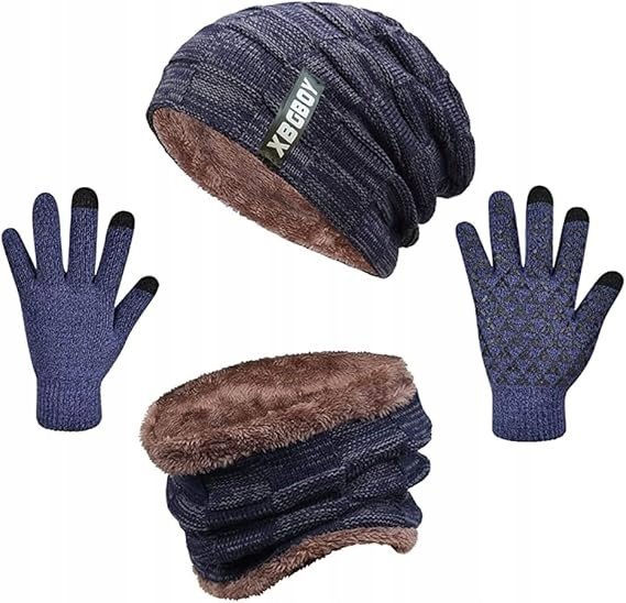 Zestaw zimowy dzianinowy 3w1 komplet termiczny czapka + szalik + rękawiczki