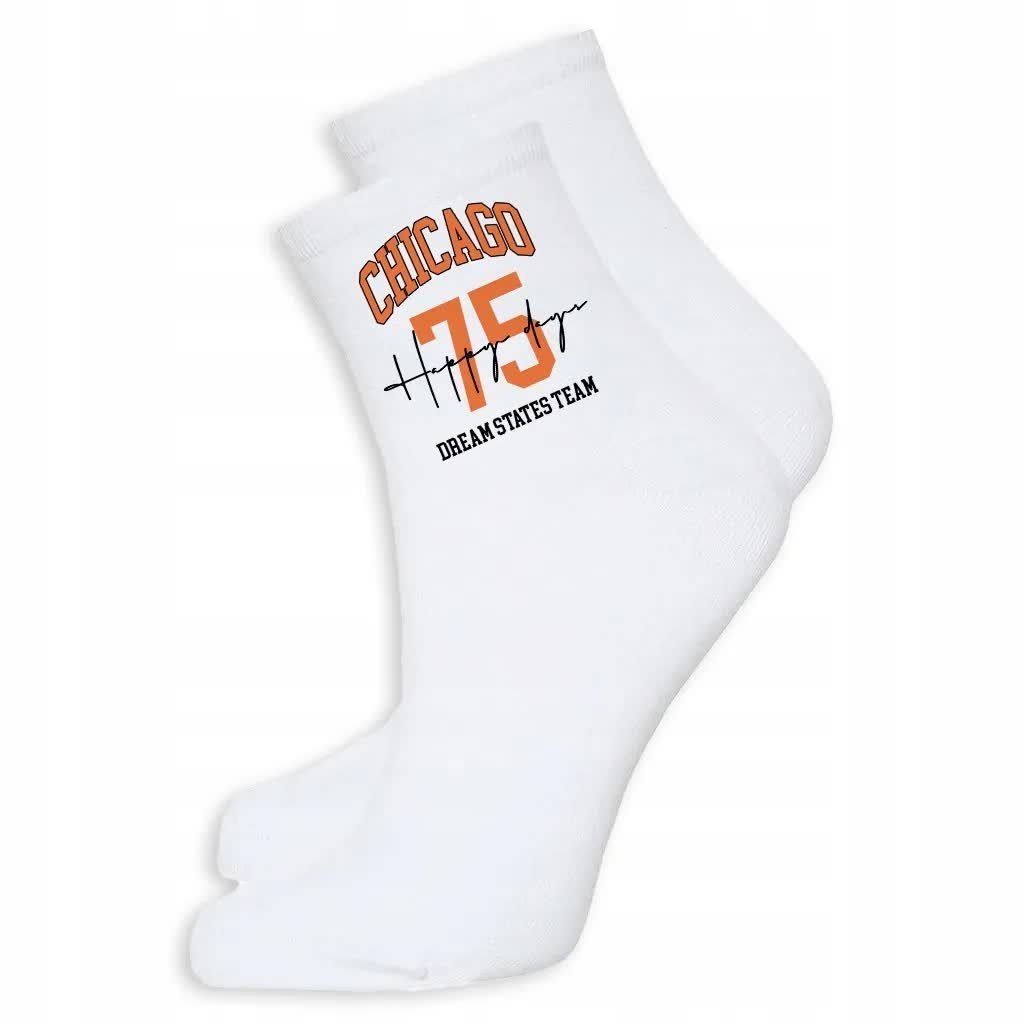 SKARPETKI BAWEŁNIANE BIAŁE 39-45 NA PREZENT CHICAGO DREAM STATES TEAM WZORY