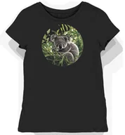 Koszulki i topy damskie - Koszulka damska czarna z nadrukiem koali na szarym tle M - miniaturka - grafika 1