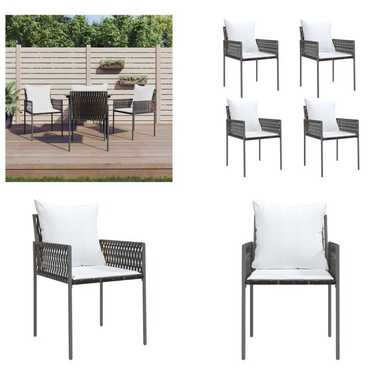 vidaXL Krzesła ogrodowe z poduszką 4 szt. Brązowy 54x61x83 cm Poly Rattan - Krzesło ogrodowe - Krzesła ogrodowe - Krzesło na patio - Krzesło na zewnątrz