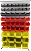 Szafy i regały magazynowe - Leomar Regał do pojemników warsztatowych, dwustronny. Wym: 1690x940x650mm z półką 104 pojemników, czarne, czerwone, żółte - miniaturka - grafika 1