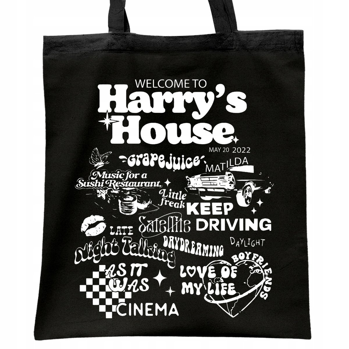 Torba bawełniana czarna na zakupy Harry Styles Dla Fanów Prezent