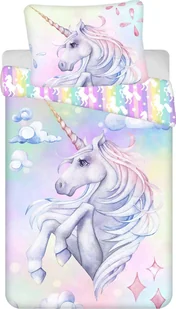 Bawełniana pościel dziecięca jednoosobowa 140x200 cm Unicorn "Pastel Rainbow" – Jerry Fabrics - Pościel dla dzieci - miniaturka - grafika 1