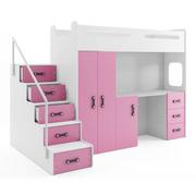 Łóżka dla dzieci i młodzieży - Biało-różowe łóżko dla dziewczynki z biurkiem i szafą - Awos - miniaturka - grafika 1