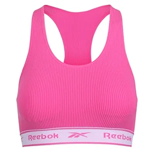 Reebok Damski bezszwowy prążkowany top ze zdejmowanymi podkładkami, bez fiszbin wycięty tył w różowym biustonoszu sportowym, różowy, S - Koszulki i topy damskie - miniaturka - grafika 1