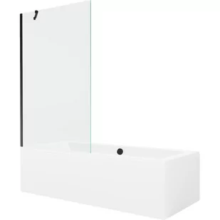 Mexen Cube wanna prostokątna 180 x 80 cm z obudową i parawanem 1-skrzydłowym 100 cm, transparent, czarny - Wanny - miniaturka - grafika 1