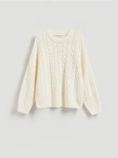 Reserved - Sweter z warkoczowym splotem - złamana biel - Swetry damskie - miniaturka - grafika 1