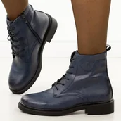 Botki damskie - Niebieskie skórzane botki damskie Sergio Leone Bt25172S - miniaturka - grafika 1