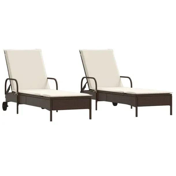 Leżak ogrodowy rattan PE z poduszką, kółkami; 61x161x87cm; brązowy; 2s