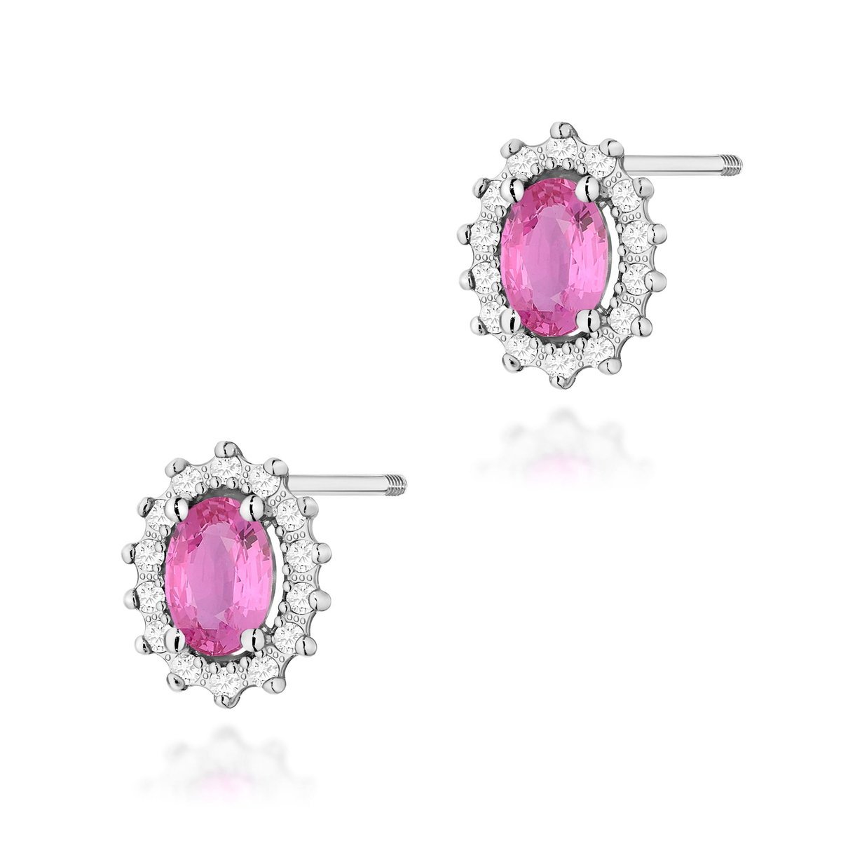 Złote kolczyki Różowy Szafir 2 x 0,50ct białe złoto sztyft zakręcany pr. 585