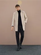 Moda i Uroda OUTLET - Reserved - Długi płaszcz z wełną - beżowy - miniaturka - grafika 1