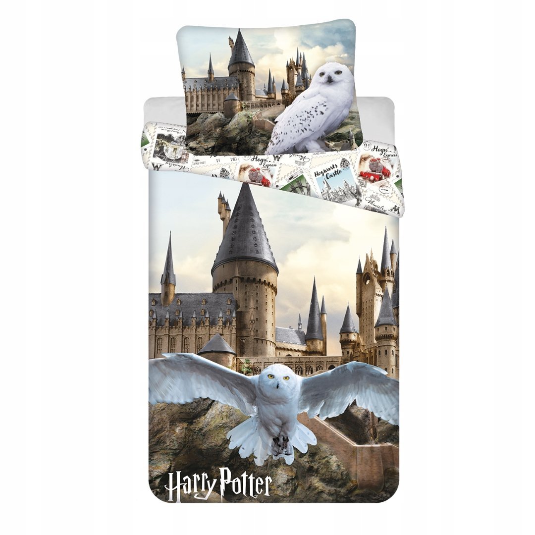 Harry Potter Pościel 140x200 70x90 Hedwiga Sowa Hogwart Magiczny Wzór
