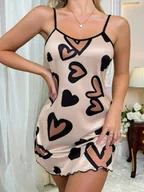 Piżamy damskie - Koszula nocna z motywem serc - Beżowy - miniaturka - grafika 1