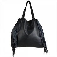 Torebki damskie - VEZZE bardzo duża torebka damska czarna z frędzlami skóra naturalna - miniaturka - grafika 1