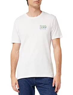 Koszulki męskie - Lee T-shirt męski z logo Chest, Biały (Bright White Lj), M - grafika 1