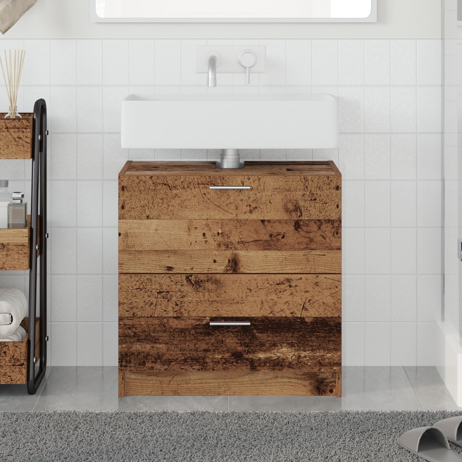 vidaXL Szafka pod umywalkę Stare drewno 59x37x59 cm Drewno inżynieryjne