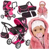 Wózki dla lalek - Wózek Dla Lalek Głęboki Spacerówka Gondola 3w1 Kinderplay Lalka Bobas - miniaturka - grafika 1