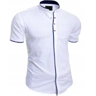 Koszule męskie - Koszula Męska Elegancka Stójka Ślub Komunia Casual - miniaturka - grafika 1