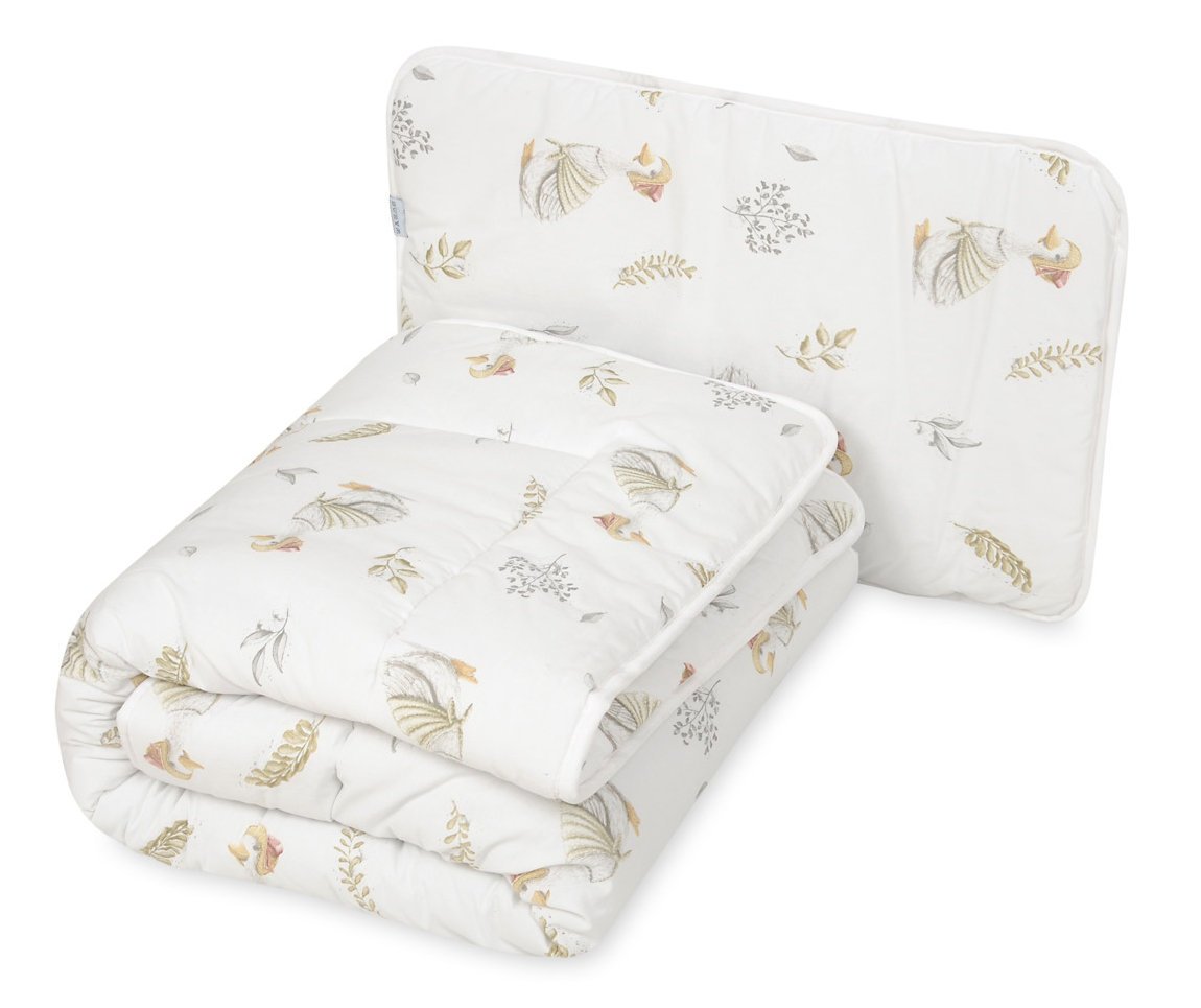 Kołdra 135x100 poduszka 40x60 biała liście komplet do łóżeczka antyalergiczny dziecięcy