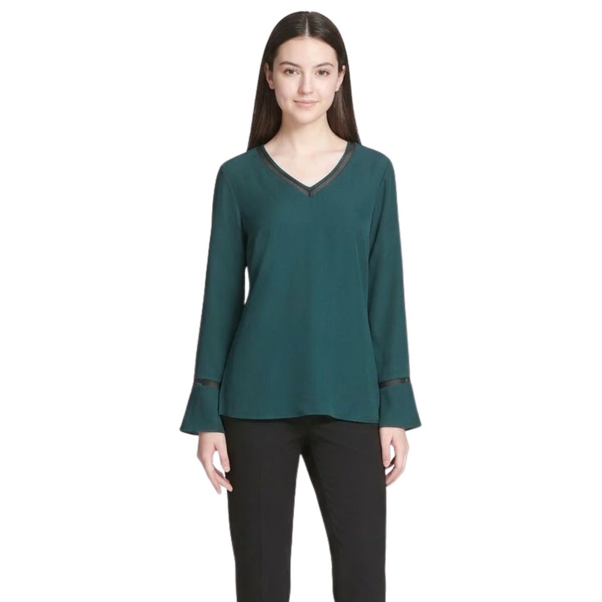 Bluzka damska Calvin Klein zielona luźna elegancka w serek-XS