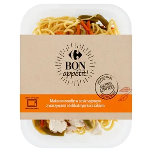 Carrefour Bon appétit Makaron noodle w sosie sojowym z warzywami i delikatnym kurczakiem 400 g - Szybkie dania obiadowe - miniaturka - grafika 1