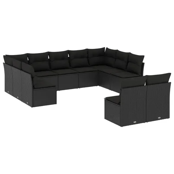 Zestaw mebli ogrodowych modułowych z rattanem PE, czarny, wymiary 62x62x69