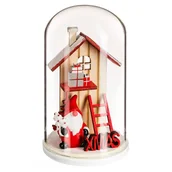Ozdoby bożonarodzeniowe - Kopuła szklana z drewnianym domkiem świątecznym, 12 cm - miniaturka - grafika 1