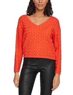 Kurtki damskie - Vila Damskie ponczo VICHAO V-Neck L/S Cable Knit TOP/SU-NOOS, Tigerlily, XL, Tigerlily, XL - grafika 1