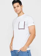 Koszulki męskie - Koszulka z krótkim rękawem t-shirt TOMMY HILFIGER biała bawełniany r. M - miniaturka - grafika 1