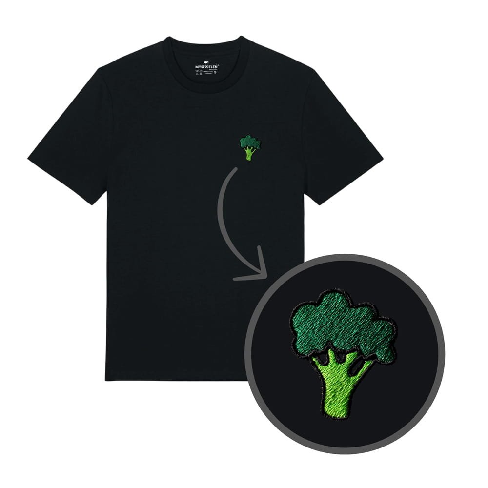 Haftowany T-shirt - BROKUŁ - czarny L