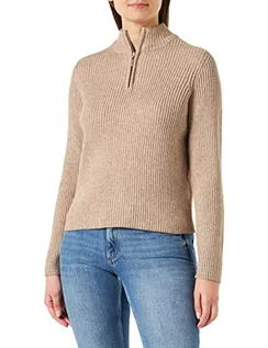 Swetry damskie - ONLY Damski sweter z dzianiny High Neck Zip, beżowy/szczegóły: melanż, S - grafika 1