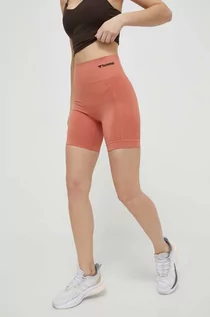 Spodenki damskie - Hummel szorty treningowe Tif kolor pomarańczowy gładkie high waist - grafika 1