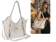 Torebki damskie - Torebka Damska Worek Shopper Torba na Ramię duża pajemna CH2163 Beżowa - miniaturka - grafika 1