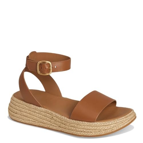 Fitflop Damskie sandały F-Mode Espadryle skórzane płaskie A/Strap Sandały, Deep Tan, 8 UK, Głęboka opalenizna, 42 EU