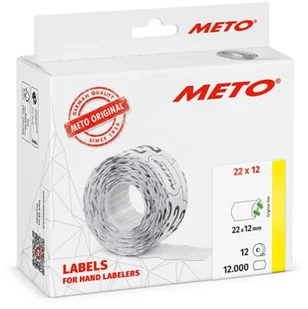 METO Etykiety do ręcznych etykietek 30007325 (22 x 12 mm, 1-wierszowa, 12 000 sztuk, odklejane, do METO, Contact, Sato, Avery, Tovel, Samark itd.) 12 rolek, białe - Cenówki - miniaturka - grafika 1