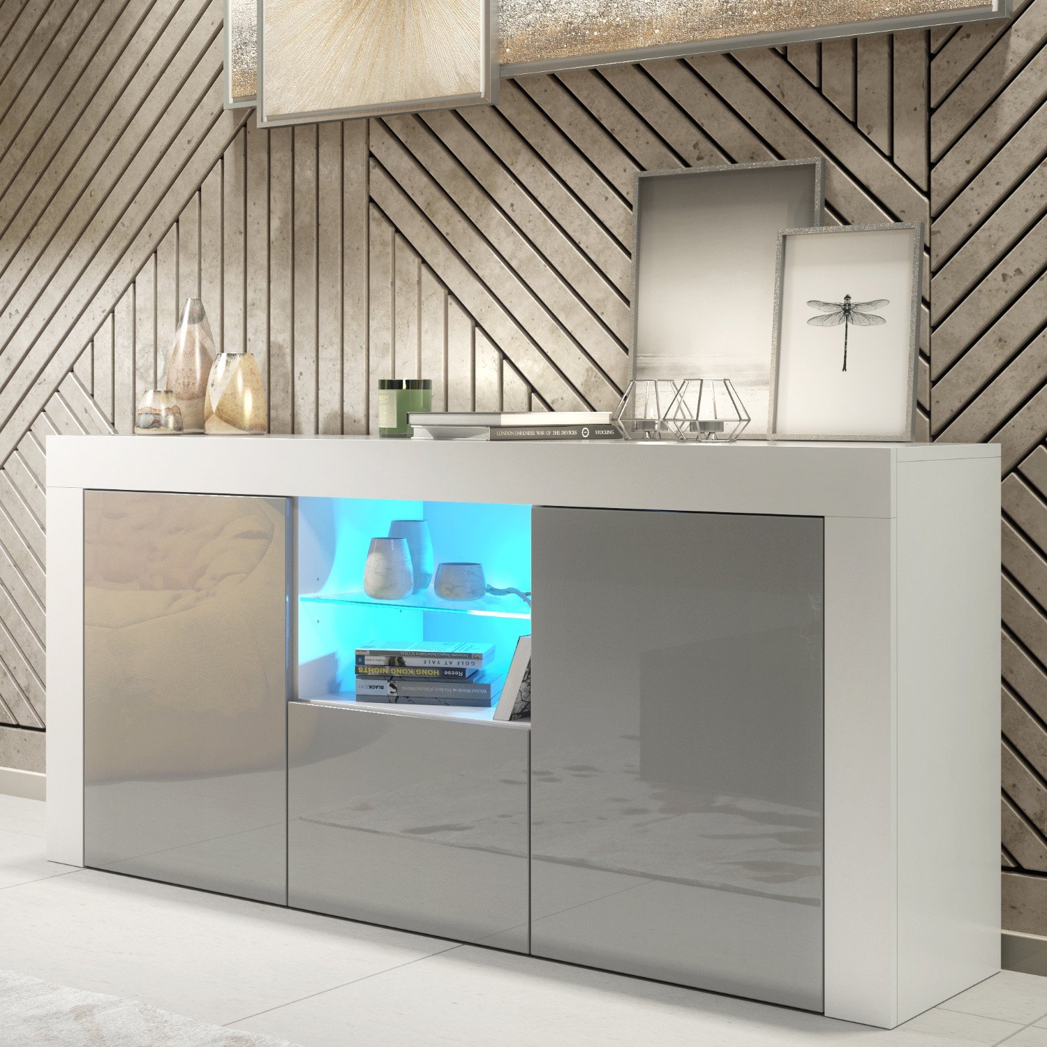 Komoda Aurora 145cm RTV ONE FURNITURE - Biały Laminat & Szare Drzwi