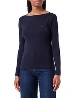 Koszulki i topy damskie - Tommy Hilfiger Damskie topy z dzianiny Slim Cody Rib Slash-nk Ls L/S, Pustynne niebo, XXS - miniaturka - grafika 1