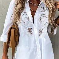 Koszule damskie - TEMU Damska Elegancka Bluzka z Kołnierzykiem w Kolorze Turkusowym, Dopasowana Długi Rękaw - Czarna Ozdoba/Dekoracja – Strukturalna Kurtka Koszulowa - miniaturka - grafika 1