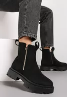 Botki damskie - Czarne Botki z Ozdobną Taśmą z Nadrukiem Dudrey - miniaturka - grafika 1